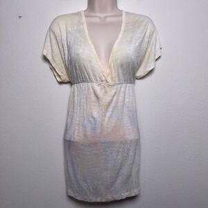 VTG Y2K Kimono Women Top Large Pastel Watercolor Deep V Neck Empire Waist Boho